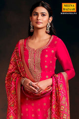 Rani Silk Neck Embroidered Ready Made Suit