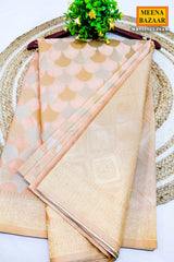 Light Peach Silk Zari Weaving Saree