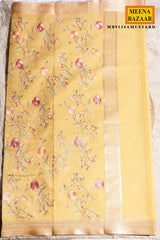 Mustard Organza Resham Jaal Saree