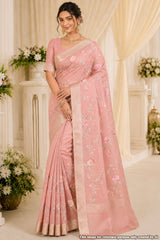 Peach Organza Resham Jaal Saree