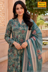 Sea Green Floral Embroidered Suit Set
