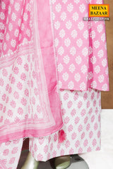 Pink Cotton Unstitched Suit with Embroidery Detail