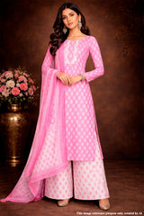 Pink Cotton Unstitched Suit with Embroidery Detail