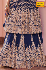 Navy Georgette Embroidered Straight Suit