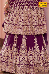 Wine Georgette Embroidered Straight Suit