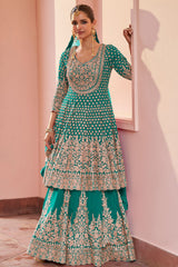 Firozi Georgette Embroidered Straight Suit