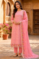 Pink Embroidered Suit Set with Dupatta