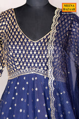 Navy Blue Georgette Zari & Sequins Embroidered Anarkali Styled Suit