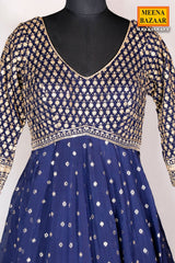 Navy Blue Georgette Zari & Sequins Embroidered Anarkali Styled Suit