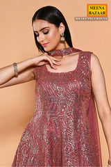 Dusty Pink Georgette Sequin Embroidered Peplum Sharara Suit