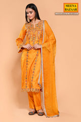 Mustard Thread, Sequin Embroidered Silk Unstitched Suit