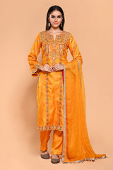 Mustard Thread, Sequin Embroidered Silk Unstitched Suit