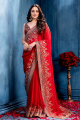 Rani Georgette Sequins Embroidery Designer Saree Party & Wedding Wear