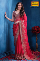 Rani Georgette Sequins Embroidery Designer Saree Party & Wedding Wear