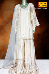 Cream Tissue Ready-Made Suit with Handcrafted Sequins & Cut Dana Work