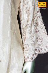 Cream Tissue Ready-Made Suit with Handcrafted Sequins & Cut Dana Work