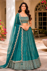 Green Silk Lehenga with Cut Dana, Zari & Sequin Work