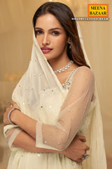 Cream Georgette Anarkali Ready Made Suit for Festive & Occasion Wear