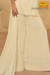 Cream Georgette Anarkali Ready Made Suit for Festive & Occasion Wear