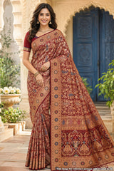 Bam Bam Maroon Silk Weaving Jaal Saree