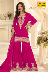 Rani Georgette Straight Sharara Suit with Embroidery