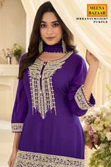 Purple Georgette Straight Sharara Suit with Embroidery