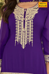 Purple Georgette Straight Sharara Suit with Embroidery