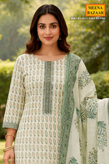 Mehandi Cotton Embroidered Unstitched Suit Set