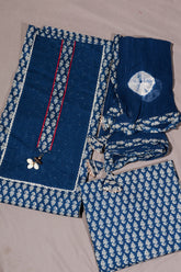 Blue Cotton Unstitched Suit with Fine Embroidery
