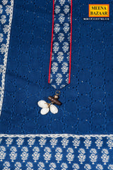 Blue Cotton Unstitched Suit with Fine Embroidery