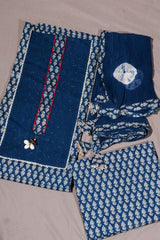 Blue Cotton Unstitched Suit with Fine Embroidery