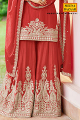 Rust Embroidered Chinon Sharara Suit