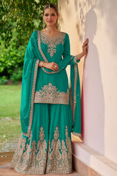 Firozi Embroidered Chinon Sharara Suit