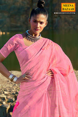 Pink Printed Cotton Saree – Elegant Lightweight Ethnic Draping