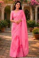 Pink Printed Cotton Saree – Elegant Lightweight Ethnic Draping