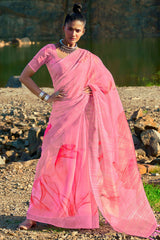 Pink Printed Cotton Saree – Elegant Lightweight Ethnic Draping