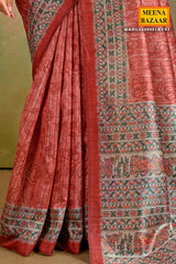 Rust Cotton Printed Saree for Daily & Casual Wear