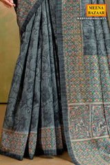 Grey Cotton Printed Saree for Daily & Casual Wear