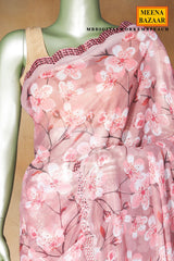 Peach Georgette Printed Saree with Digital Embellished Design