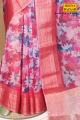 Pink Organza Digital Printed Saree | Lightweight Party Wear Saree