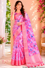 Pink Organza Digital Printed Saree | Lightweight Party Wear Saree