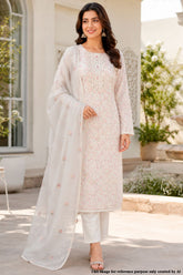 Cream Cotton Embroidered Unstitched Suit Set With Embroidered Dupatta