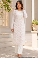 Cream Cotton Embroidered Unstitched Suit Set With Embroidered Dupatta