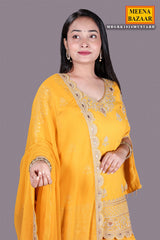 Mustard Zari Sequin Embroidered Georgette Gharara Suit Set
