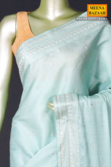 Sea Green Silk Resham Threadwork Zari & Sequins Embroidered Saree
