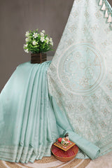 Sea Green Silk Resham Threadwork Zari & Sequins Embroidered Saree