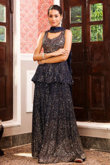 Navy Georgette Embroidered Suit Set