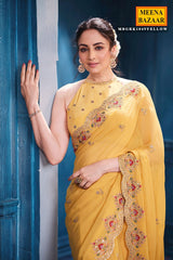 Mustard Georgette Saree Elegant Party & Festive Wear