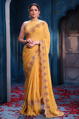 Mustard Georgette Saree Elegant Party & Festive Wear