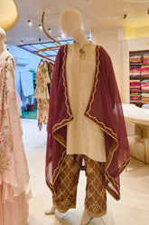 Gold Kurta Set with Embroidered Pants & Dupatta